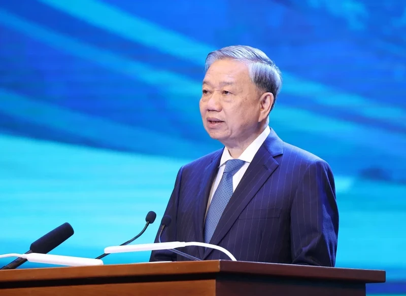 Party General Secretary To Lam speaks at the P4G Summit in Hanoi on April 16. (Photo: VNA)