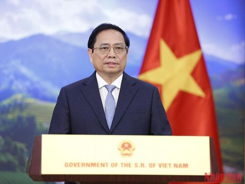 Prime Minister Pham Minh Chinh delivers a pre-recorded speech at the World Bio Summit on October 25. (Photo: NDO/Tran Hai)