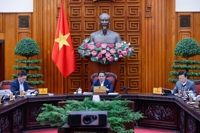 Prime Minister Pham Minh Chinh (C) addresses the meeting (Photo: VGP)