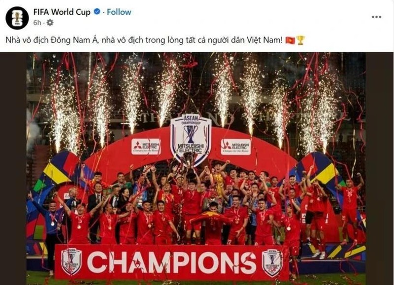 The image of the Vietnam’s national team is posted on FIFA's official social media page. (Photo: VNA)