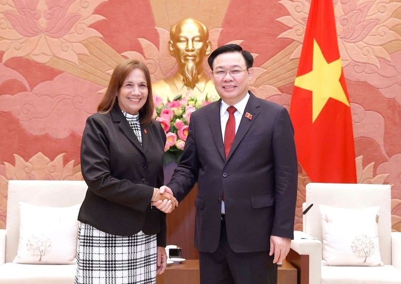 NA Chairman Vuong Dinh Hue (R) and Vice President of the Cuban NA Ana Maria Machado. (Photo: VNA)