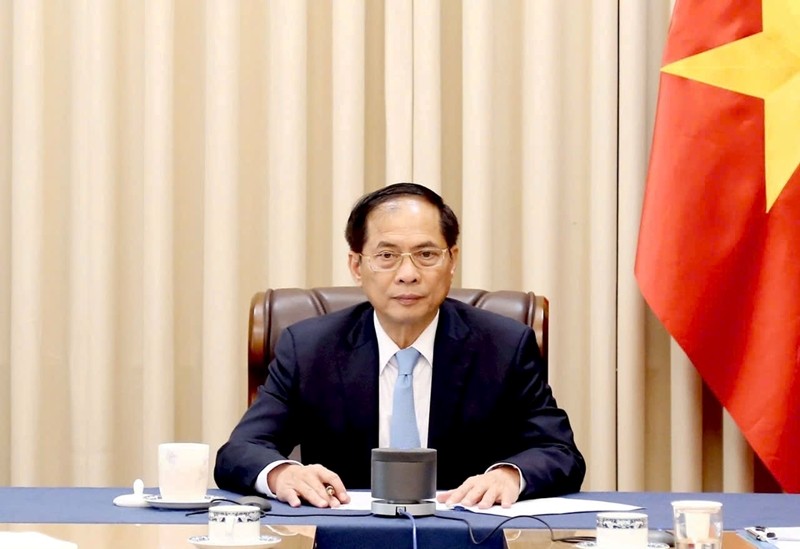 Deputy Prime Minister and Minister of Foreign Affairs Bui Thanh Son at the phone talks with Japanese Foreign Minister Iwaya Takeshi on October 22 (Photo: VNA)