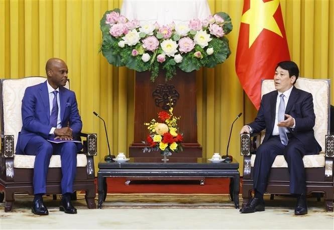 State President Luong Cuong (R) and Togo’s Minister of Foreign Affairs, African Integration and Togolese Abroad Robert Dussey at his reception for the latter in Hanoi on January 8 (Photo: VNA)