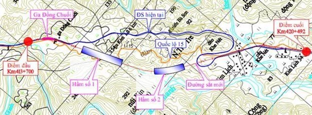 Route map of the Khe Net Pass Rehabilitation Project on the Hanoi - Ho Chi Minh City railway line.