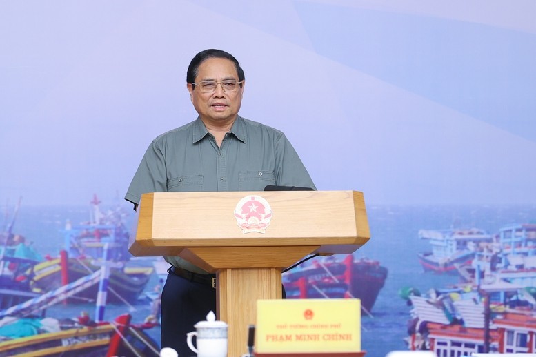 PM Pham Minh Chinh speaks at the August 28 meeting on IUU fishing prevention and control. (Photo: VGP)