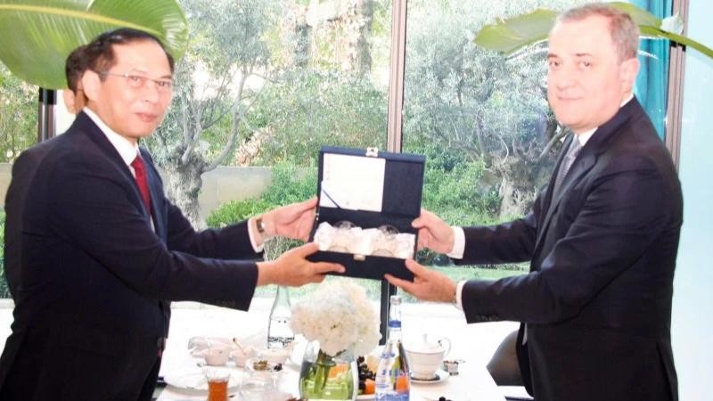 Vietnamese Deputy Prime Minister and Minister of Foreign Affairs Bui Thanh Son (left) and Azerbaijani Minister of Foreign Affairs Jeyhun Bayramov (Photo: nhandan.vn)
