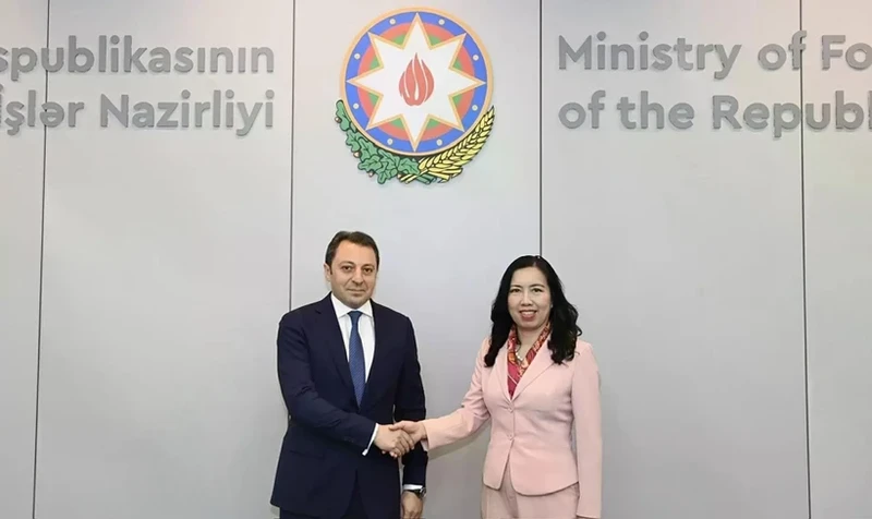 Deputy Minister of Foreign Affairs Le Thi Thu Hang and her Azerbaijani counterpart E. Mammadov. (Photo: baoquocte.vn)