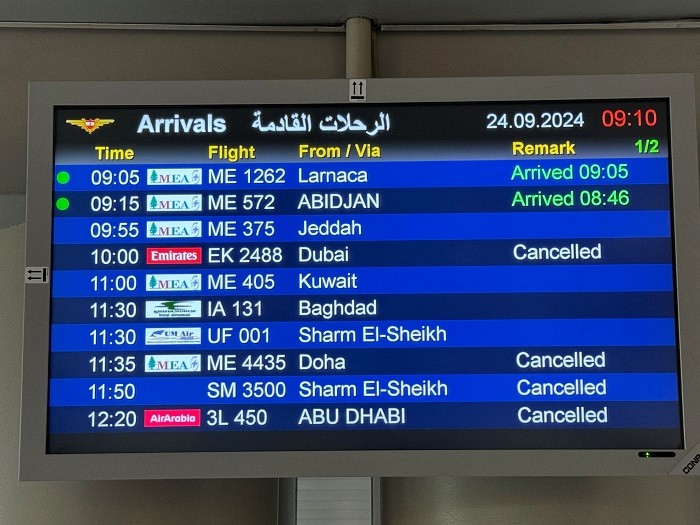 More than 30 flights to and from Beirut on Tuesday have been cancelled, according to the Rafic Hariri International Airport's website.