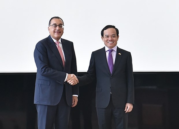 Deputy Prime Minister Tran Luu Quang (R) and Prime Minister of Egypt Mostafa Madbouly (Photo: VNA)