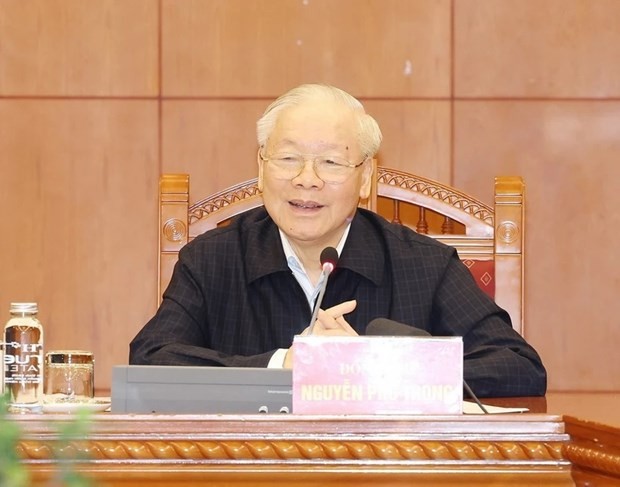 Party General Secretary Nguyen Phu Trong addresses the first meeting of the sub-committee in charge of the personnel work of the 14th National Party Congress. (Photo: VNA)