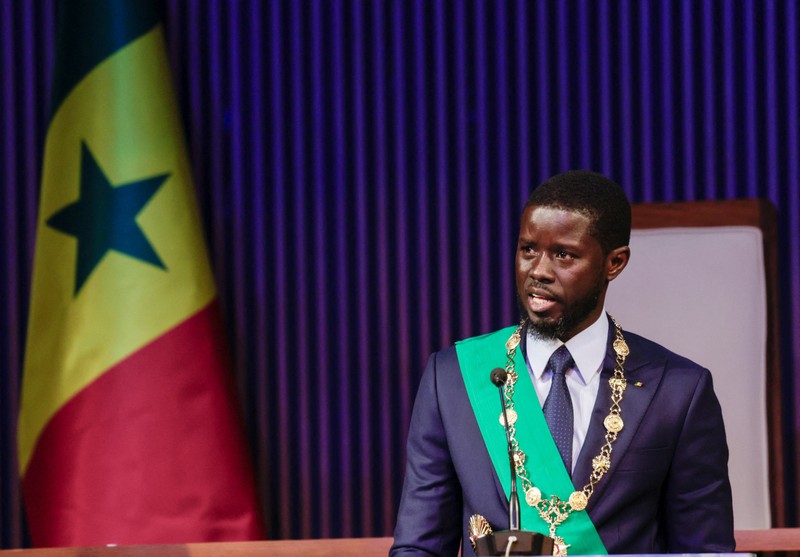 Senegal's newly elected President Bassirou Diomaye Faye addresses the audience after he took the oath of office as president during the inauguration ceremony in Dakar, Senegal April 2, 2024. (Photo: Reuters) 