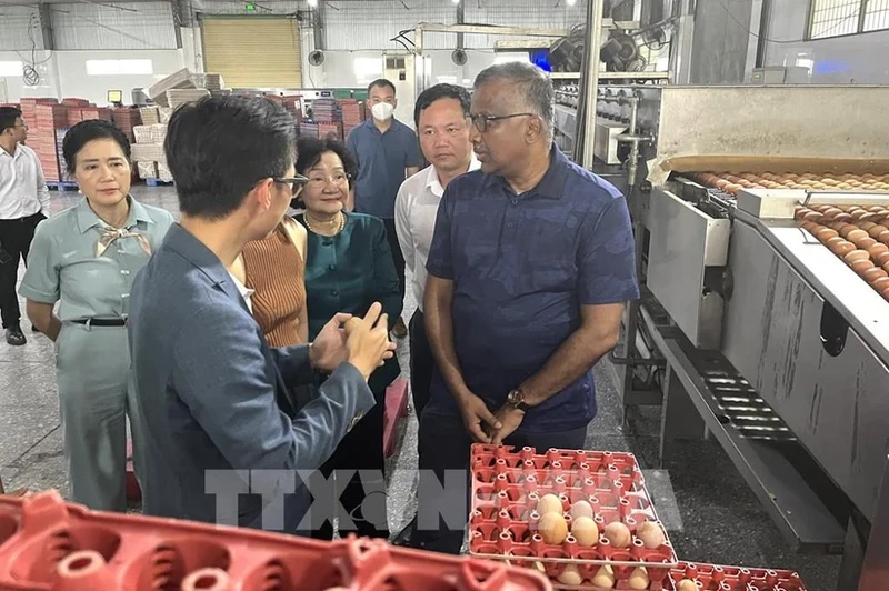 The Singaporean working delegation visits Ba Huan high-tech poultry farm in the Mekong Delta province of Long An. (Photo: VNA)