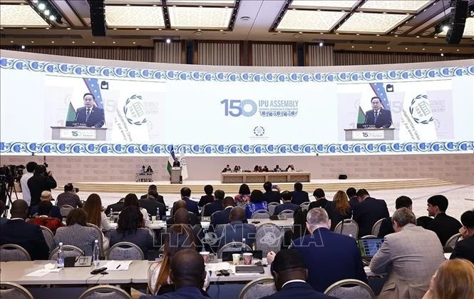 National Assembly (NA) Chairman Tran Thanh Man speaks at the 150th Assembly of the Inter-Parliamentary Union. (Photo: VNA)