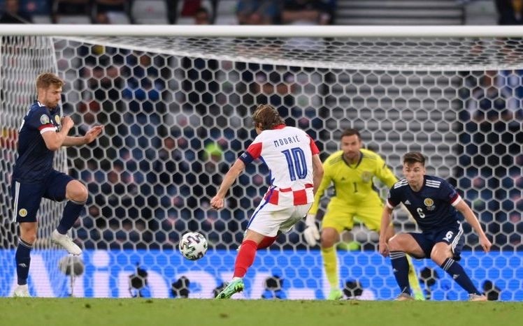 Soccer Football - Euro 2020 - Group D - Croatia v Scotland - Hampden Park, Glasgow, Scotland, Britain - June 22, 2021 Croatia's Luka Modric scores their second goal. (Photo: Reuters)