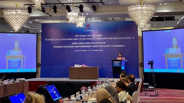 The ASEM high-level dialogue on women’s economic empowerment amid the COVID-19 pandemic, held at the initiative of Vietnam, in Hanoi in December 2020 (Photo: VNA)