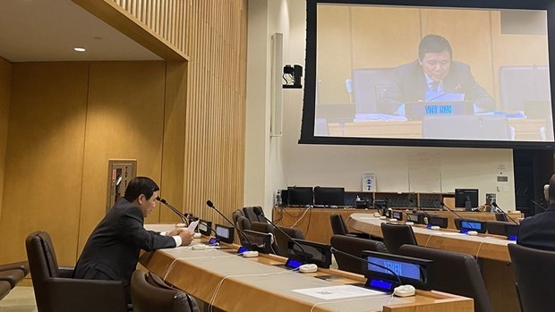Ambassador Dang Dinh Quy, Permanent Representative of Vietnam to the UN, delivers a speech at the meeting (Photo: VNA)