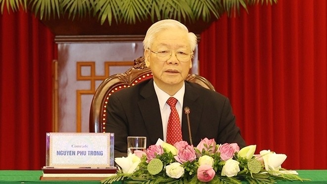 Party General Secretary Nguyen Phu Trong speaking at the virtual summit of the Communist Party of China (CPC) and world political parties on July 6(Photo: NDO) 