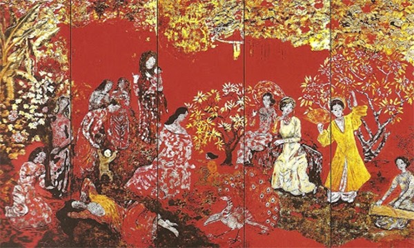 Vuon Xuan Trung Nam Bac (Spring Garden of the Central, South and North Regions), a lacquer painting by Nguyen Gia Tri, is one of Vietnam’s national treasures.