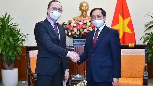 Minister of Foreign Affairs Bui Thanh Son (R) and newly-appointed Russian Ambassador Gennady Bezdetko(Photo: baoquocte.vn)