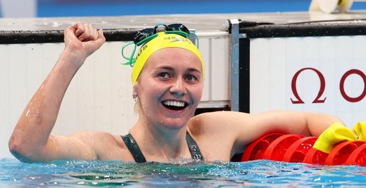 Ariarne Titmus of Team Australia reacts after winning the gold medal in the Women's 400m Freestyle Final on day three of the Tokyo 2020 Olympic Games at Tokyo Aquatics Centre on July 26, 2021 in Tokyo, Japan. (Photo: Getty)