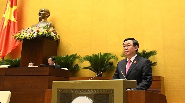 NA Chairman Vuong Dinh Hue delivers his speech on the occasion of the 74th anniversary of Wounded and Fallen Soldiers’ Day, Hanoi, July 27, 2021. (Photo: NDO)