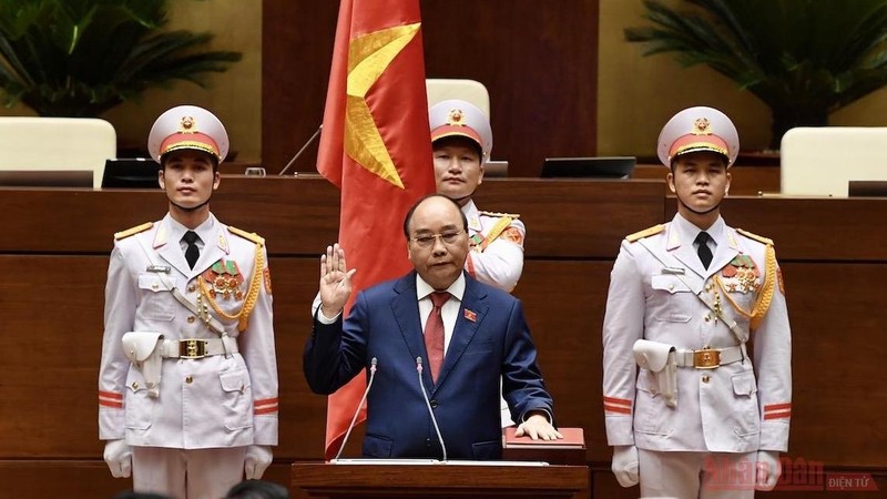 President Nguyen Xuan Phuc takes the oath of office after being elected as the Vietnamese head of state.
