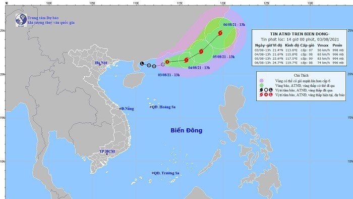 The location and path of the tropical depression. (Photo: nchmf.gov.vn)