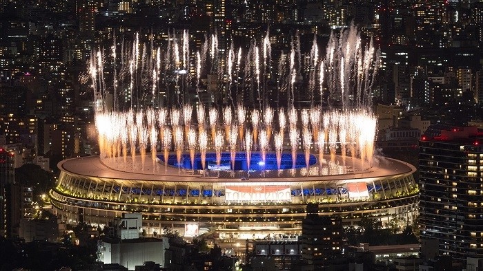 Fireworks explode during the closing ceremony at the Olympic Stadium in Tokyo, Japan, August 8, 2021. (Photo: Tokyo 2020)
