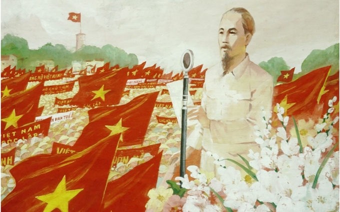 The painting "President Ho Chi Minh reading the Declaration of Independence" by Nguyen Duong. (Photo: Vietnam Fine Arts Museum)