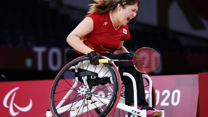 Sarina Satomi of Team Japan reacts during the women’s singles WH1 gold medal match against Thailand's Sujirat Pookkham on day 11 of Tokyo 2020 Paralympics at Yoyogi National Stadium on September 4. (Photo: Getty Images)