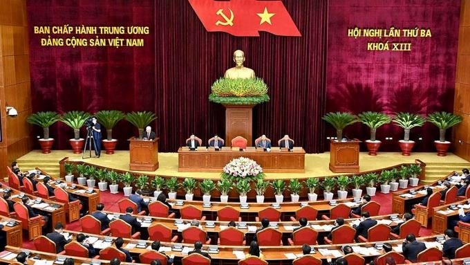 A view of the plenary sitting of the 13th Vietnam Party Central Committee's third session on July 5, 2021. (Photo: NDO)