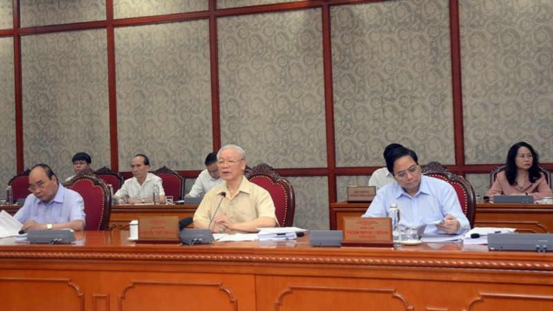 Party General Secretary Nguyen Phu Trong speaking at the meeting.