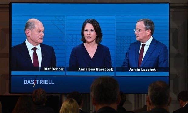 From the left: Candidates Olaf Scholz, Annalena Baerbock, and Armin Laschet. (Photo: DW)