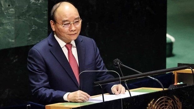 President Nguyen Xuan Phuc addresses the general debate of the UN General Assembly's 76th session in New York on September 22 (Photo: VNA)