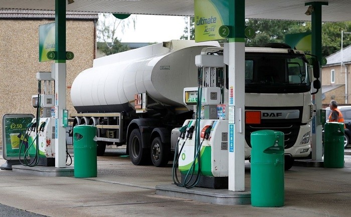 A fuel tanker is parked during a fuel delivery to a BP filling station in Hersham, Britain, September 30, 2021. (Photo: Reuters)