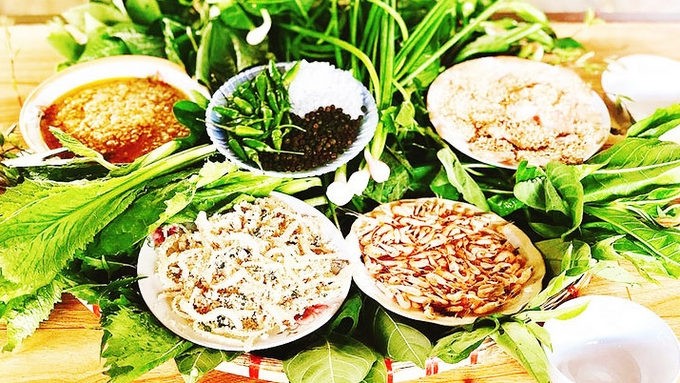 Typical ingredients for the dish of leaf salad in Kon Tum City. (Photo: NDO)