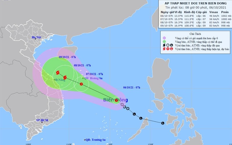Projected location and movement of the tropical depression. (Photo: nchmf.gov.vn)