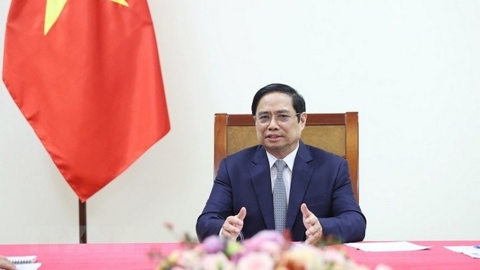 Prime Minister Pham Minh Chinh at the talks (Photo: VNA)