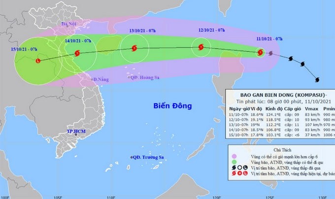 The projected path of Kompasu storm (Photo: nchmf.gov.vn)