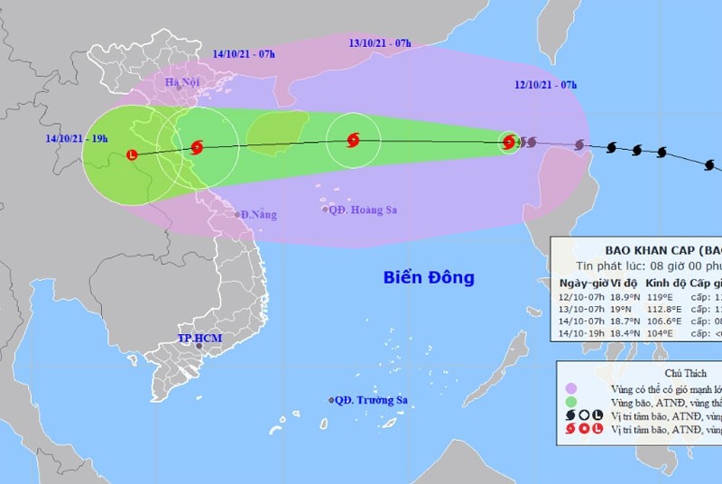 The projected path of Kompasu storm (Photo: nchmf.gov.vn)