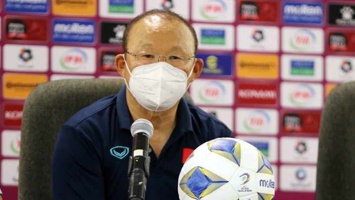 Vietnam head coach Park Hang-seo attends a press conference after their match with Oman in the World Cup Qualifiers on October 12.