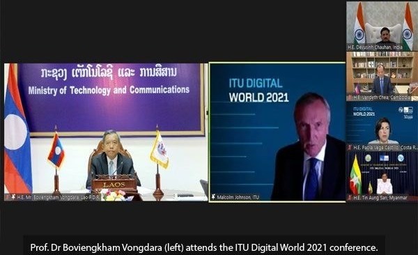 Lao Minister of Technology and Communications Boviengkham Vongdara (L) at the International Telecommunication Union (ITU)'s Digital World 2021. (Photo: https://www.thestar.com.my/)