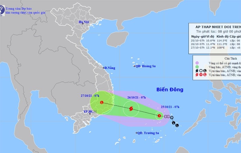 The projected path of the tropical depression (Photo: nchmf.gov.vn)