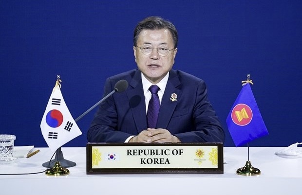 President of the Republic of Korea (ROK) Moon Jae-in speaks at the summit. (Photo: VNA)