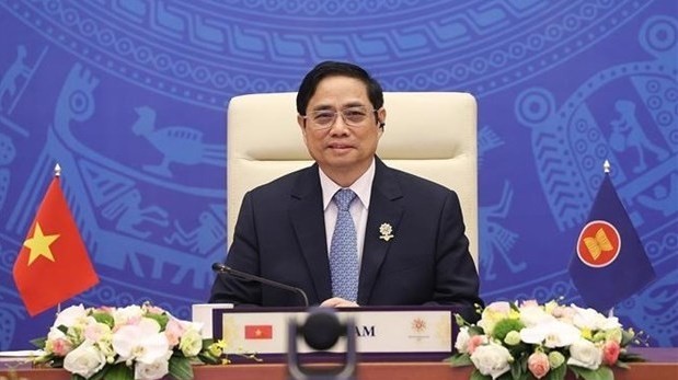 Prime Minister Pham Minh Chinh attends the virtual 24th ASEAN - Japan Summit on October 27. (Photo: VNA)