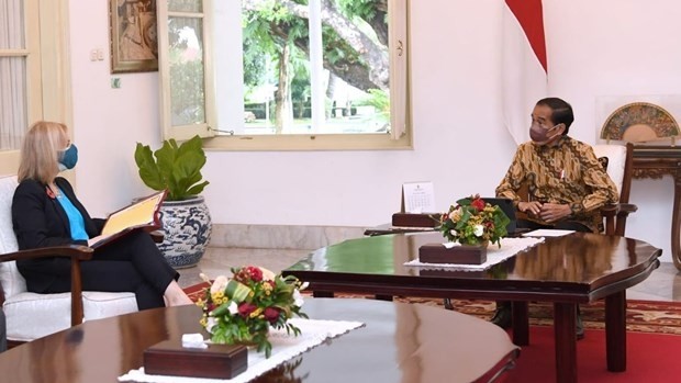  Indonesian President Joko Widodo (right) receives British Foreign Minister Elizabeth Truss at the Merdeka Palace on November 11. (Photo: voi.id)