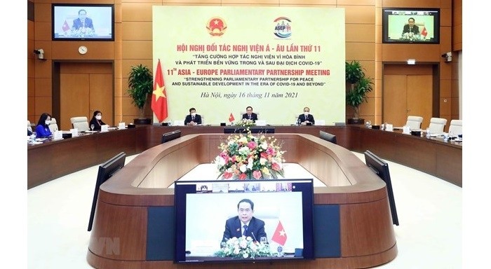 Vietnamese delegates at the 11th Asia-Europe Parliamentary Partnership Meeting. (Photo: VNA)