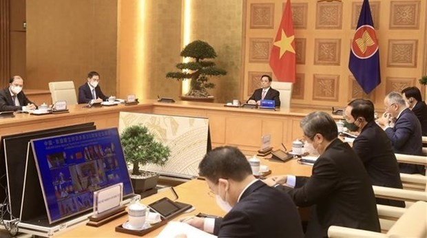 Prime Minister Pham Minh Chinh attends the ASEAN - China special summit via videoconference on November 22 (Photo: VNA)