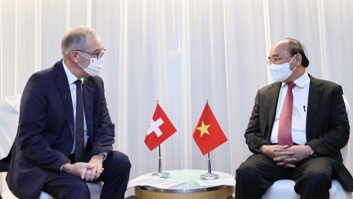 President Nguyen Xuan Phuc and his Swiss counterpart Guy Parmelin at their meeting in New York, the US in September 2021. (Photo: VNA)