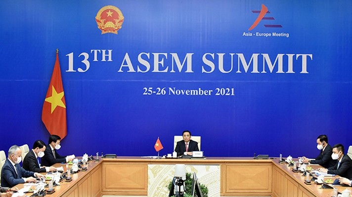 Prime Minister Pham Minh Chinh speaks at the 13th ASEM Summit.